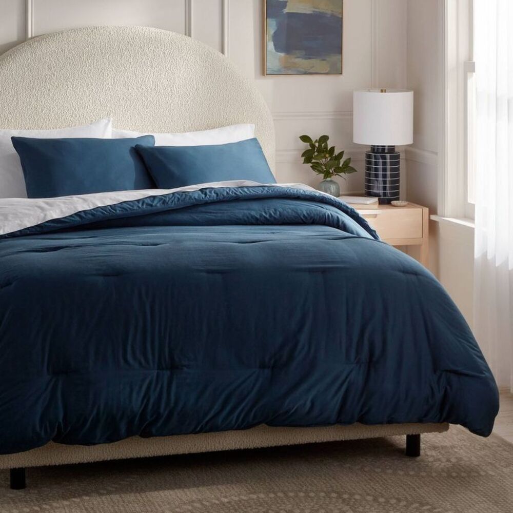 Twin/Twin XL 250TC Washed Cotton Sateen Comforter Set - Indigo